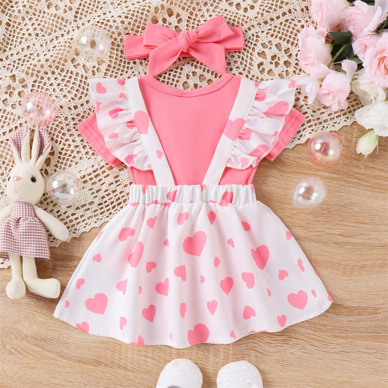Pudcoco Infant Baby Girl Easter Outfits Short Sleeve Romper Ruffle Bodysuit Bunny Suspender Skirt Headband 0-18M
