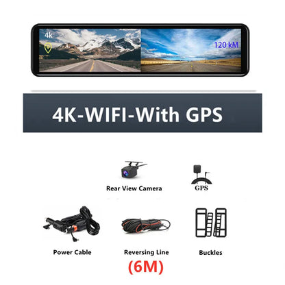 12 Inch Car DVR 3840*2160P 4K  Dash Cam WIFI GPS Sony IMX415 Rear View Mirror 1080P Car Camera Video Recorder Park Monitor