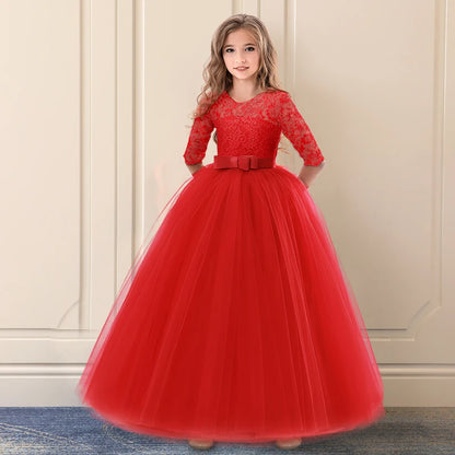 Kid Wedding Dresses for Girls Elegant Flower Princess Long Gown Baby Girl Christmas Dress vestidos infantil Size 6 12 14 Years