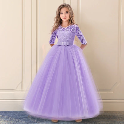 Kid Wedding Dresses for Girls Elegant Flower Princess Long Gown Baby Girl Christmas Dress vestidos infantil Size 6 12 14 Years
