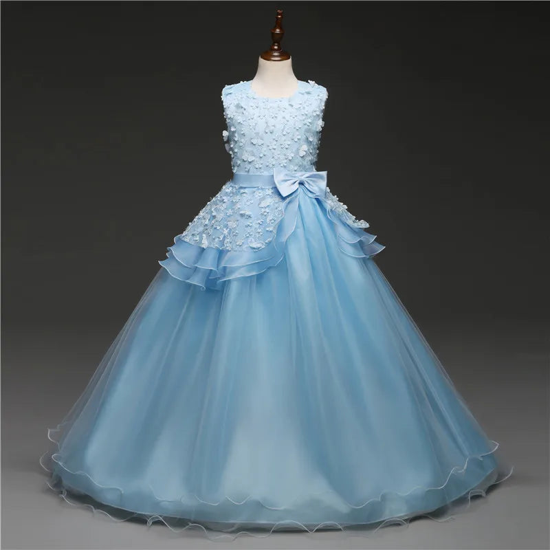 Kid Wedding Dresses for Girls Elegant Flower Princess Long Gown Baby Girl Christmas Dress vestidos infantil Size 6 12 14 Years