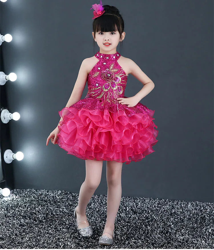 Children Beaded Top Layers Wedding Party Dresses Size 2 To 10 Baby Girls Boat Neck Mini Cupcakes Kids Pageant Dress Ball Gowns