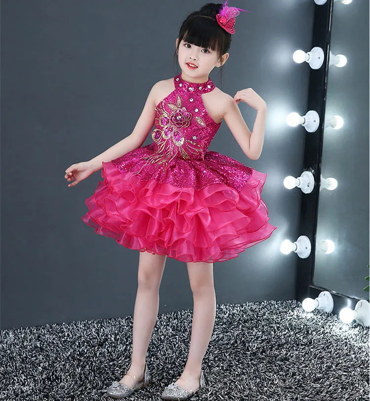 Children Beaded Top Layers Wedding Party Dresses Size 2 To 10 Baby Girls Boat Neck Mini Cupcakes Kids Pageant Dress Ball Gowns