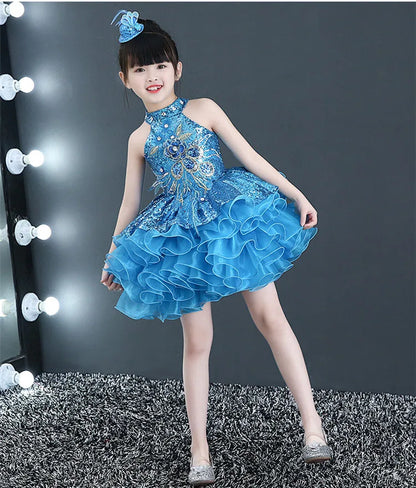 Children Beaded Top Layers Wedding Party Dresses Size 2 To 10 Baby Girls Boat Neck Mini Cupcakes Kids Pageant Dress Ball Gowns
