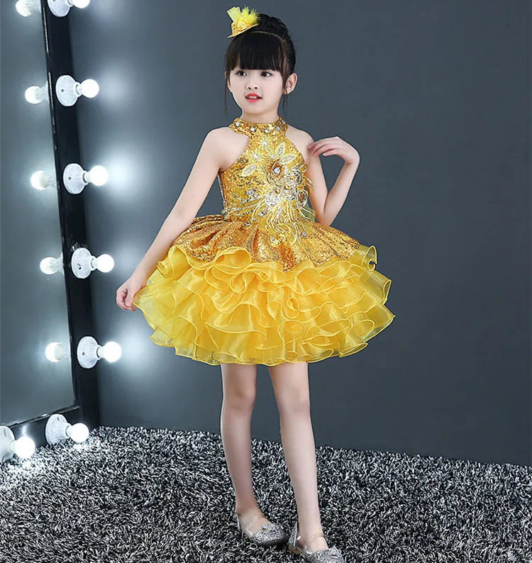 Children Beaded Top Layers Wedding Party Dresses Size 2 To 10 Baby Girls Boat Neck Mini Cupcakes Kids Pageant Dress Ball Gowns
