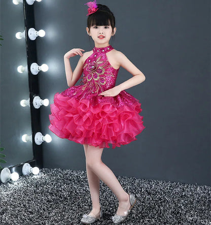 Children Beaded Top Layers Wedding Party Dresses Size 2 To 10 Baby Girls Boat Neck Mini Cupcakes Kids Pageant Dress Ball Gowns