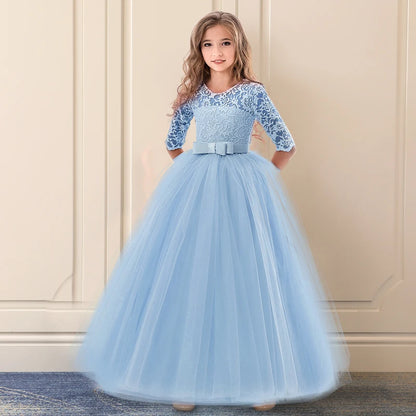 Kid Wedding Dresses for Girls Elegant Flower Princess Long Gown Baby Girl Christmas Dress vestidos infantil Size 6 12 14 Years