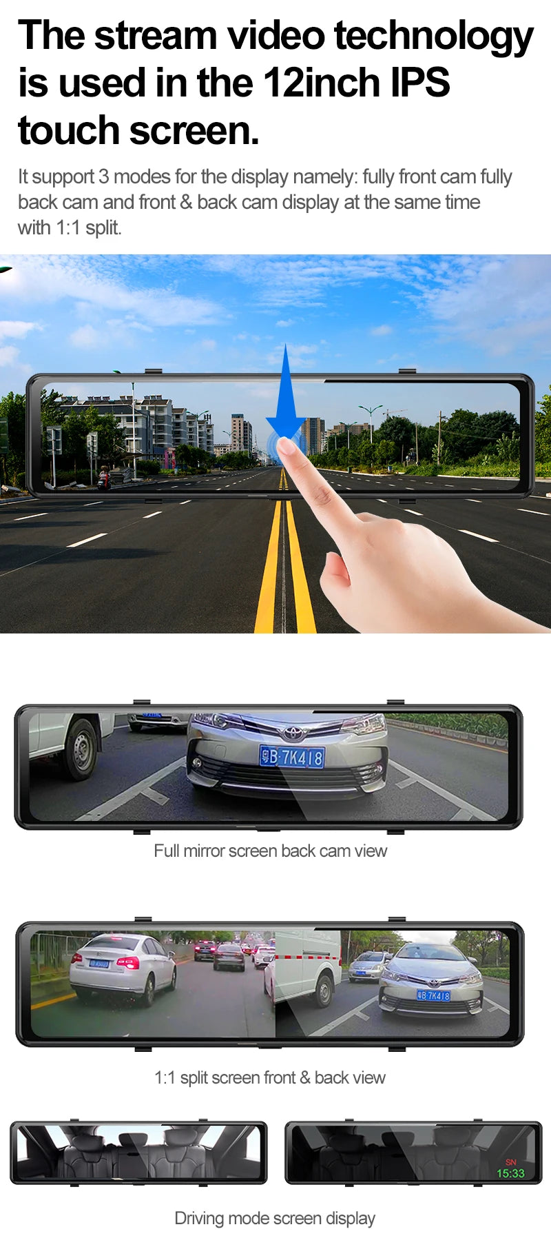 12 Inch Car DVR 3840*2160P 4K  Dash Cam WIFI GPS Sony IMX415 Rear View Mirror 1080P Car Camera Video Recorder Park Monitor