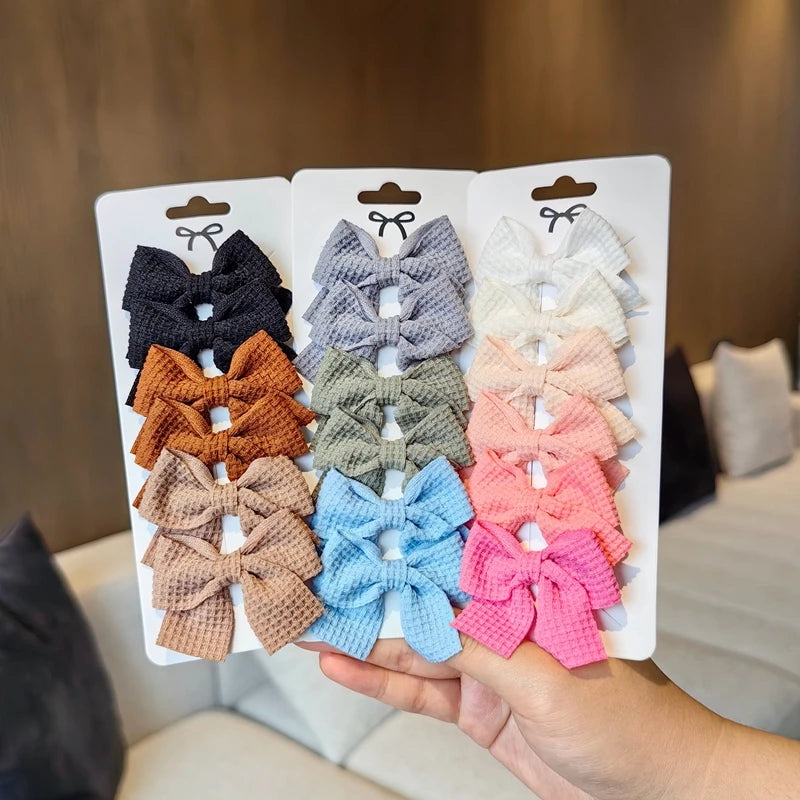 6PCS Soft Cotton Bow Hairpin Girl Sweet Plaid Design Hairpin Color Block Delicate Hairgripe Barrettes Kawaii Child Accessories