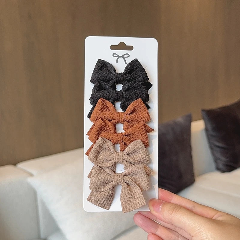 6PCS Soft Cotton Bow Hairpin Girl Sweet Plaid Design Hairpin Color Block Delicate Hairgripe Barrettes Kawaii Child Accessories