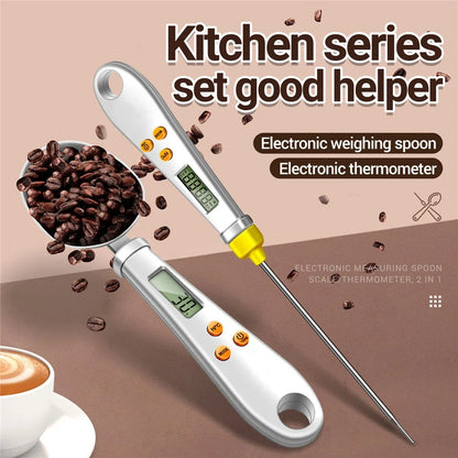2in1 Electronic Kitchen Scale LCD Digital Measuring Food Flour Digital Spoon Scale Mini For Food Thermometer Scale Kitchen Tool