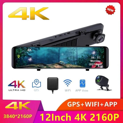 12 Inch Car DVR 3840*2160P 4K  Dash Cam WIFI GPS Sony IMX415 Rear View Mirror 1080P Car Camera Video Recorder Park Monitor