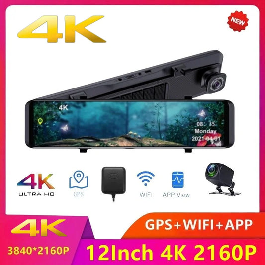 12 Inch Car DVR 3840*2160P 4K  Dash Cam WIFI GPS Sony IMX415 Rear View Mirror 1080P Car Camera Video Recorder Park Monitor