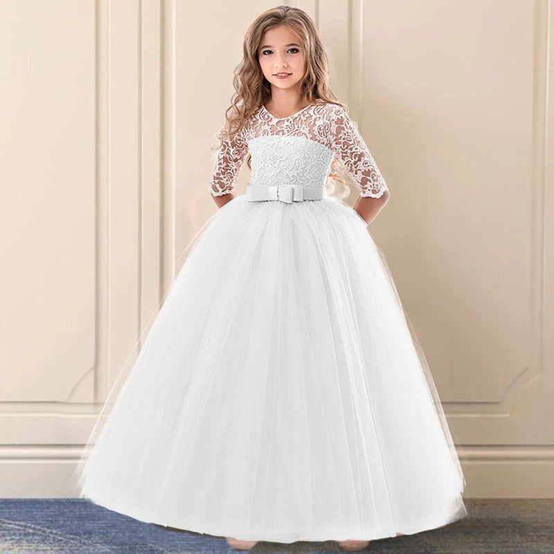 Kid Wedding Dresses for Girls Elegant Flower Princess Long Gown Baby Girl Christmas Dress vestidos infantil Size 6 12 14 Years