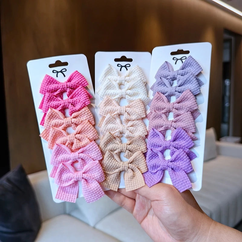 6PCS Soft Cotton Bow Hairpin Girl Sweet Plaid Design Hairpin Color Block Delicate Hairgripe Barrettes Kawaii Child Accessories