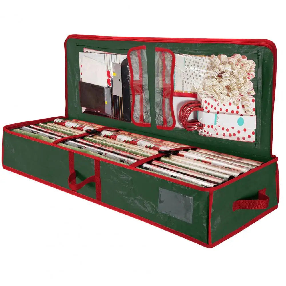 Gift Wrap Organizer Gift Wrap Storage Box Durable Christmas Wrapping Paper Storage Bag with Flexible Partitions for Ribbon