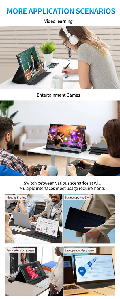 13.3 inch 1080P 2.5K Portable Monitor External Display for Gaming Laptop PS3/PS4 Switch Mini PC Tablet
