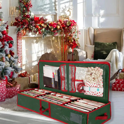 Gift Wrap Organizer Gift Wrap Storage Box Durable Christmas Wrapping Paper Storage Bag with Flexible Partitions for Ribbon
