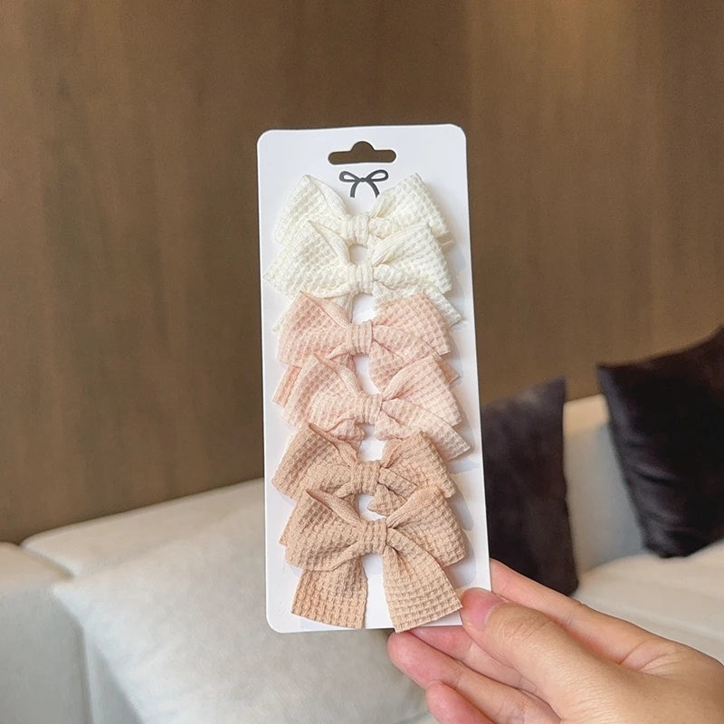 6PCS Soft Cotton Bow Hairpin Girl Sweet Plaid Design Hairpin Color Block Delicate Hairgripe Barrettes Kawaii Child Accessories