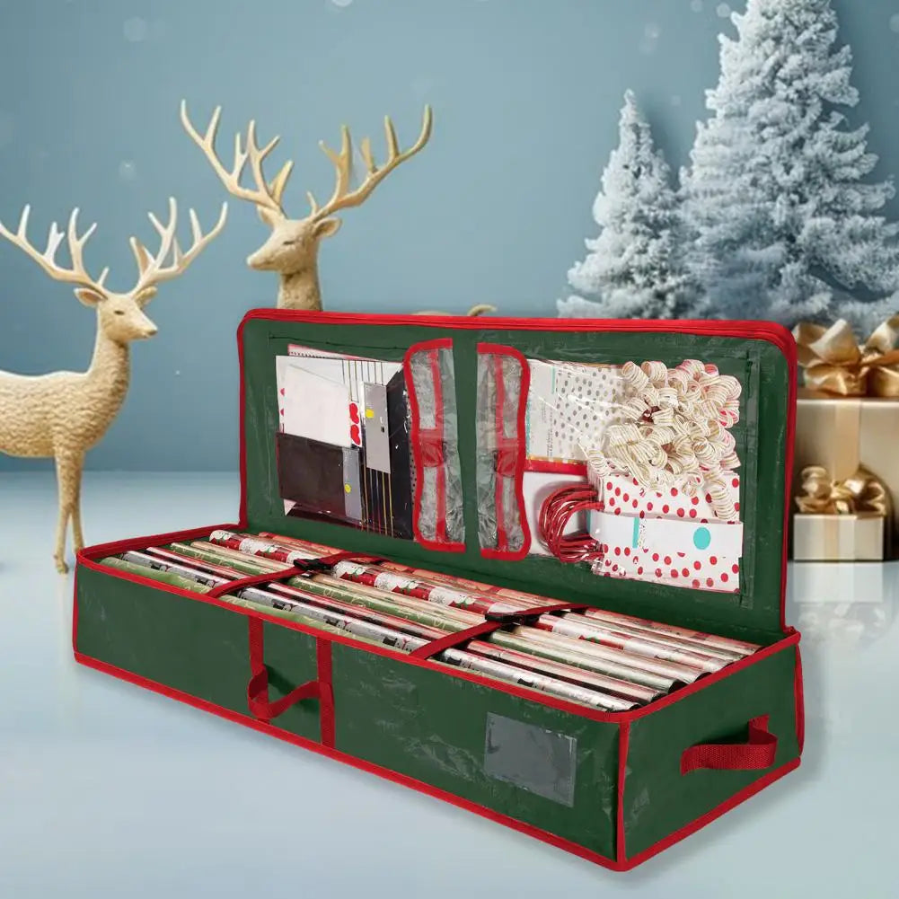Gift Wrap Organizer Gift Wrap Storage Box Durable Christmas Wrapping Paper Storage Bag with Flexible Partitions for Ribbon