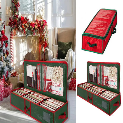 Gift Wrap Organizer Gift Wrap Storage Box Durable Christmas Wrapping Paper Storage Bag with Flexible Partitions for Ribbon