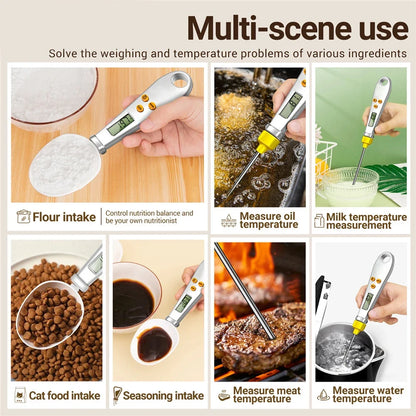 2in1 Electronic Kitchen Scale LCD Digital Measuring Food Flour Digital Spoon Scale Mini For Food Thermometer Scale Kitchen Tool