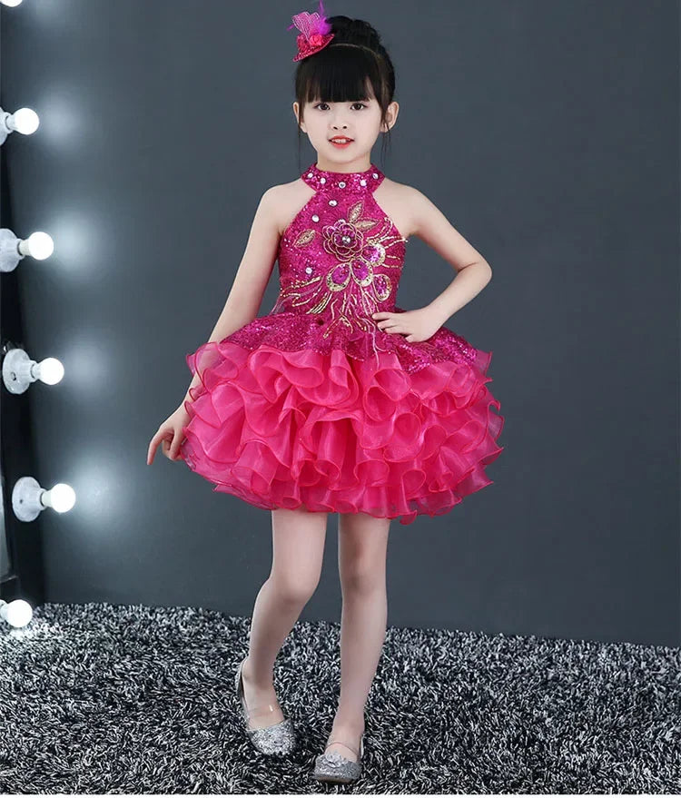 Children Beaded Top Layers Wedding Party Dresses Size 2 To 10 Baby Girls Boat Neck Mini Cupcakes Kids Pageant Dress Ball Gowns
