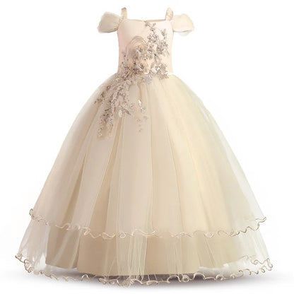Kid Wedding Dresses for Girls Elegant Flower Princess Long Gown Baby Girl Christmas Dress vestidos infantil Size 6 12 14 Years