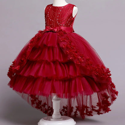 New Girls Kids Flower Elegant Causal Princess Party Dresses Children Clothing Christmas Birthday Wedding Party Baby Girl Dress