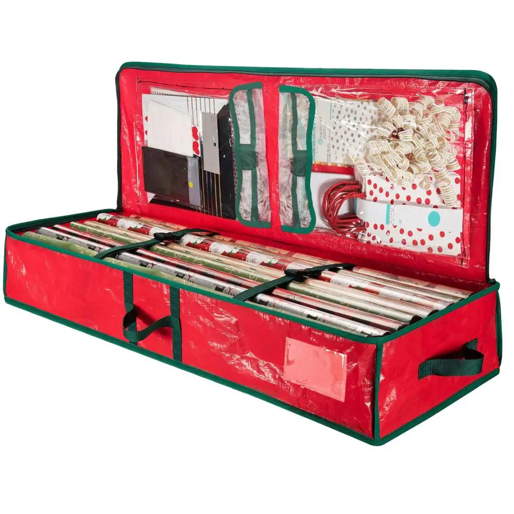 Gift Wrap Organizer Gift Wrap Storage Box Durable Christmas Wrapping Paper Storage Bag with Flexible Partitions for Ribbon