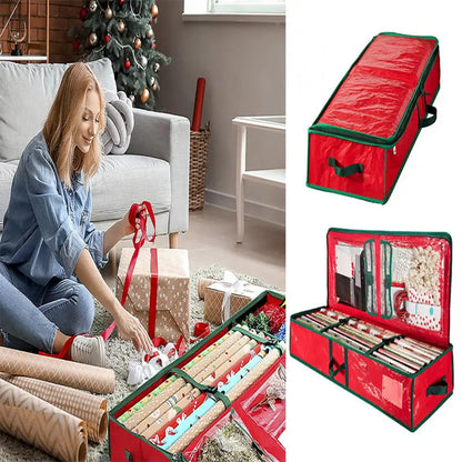 Gift Wrap Organizer Gift Wrap Storage Box Durable Christmas Wrapping Paper Storage Bag with Flexible Partitions for Ribbon