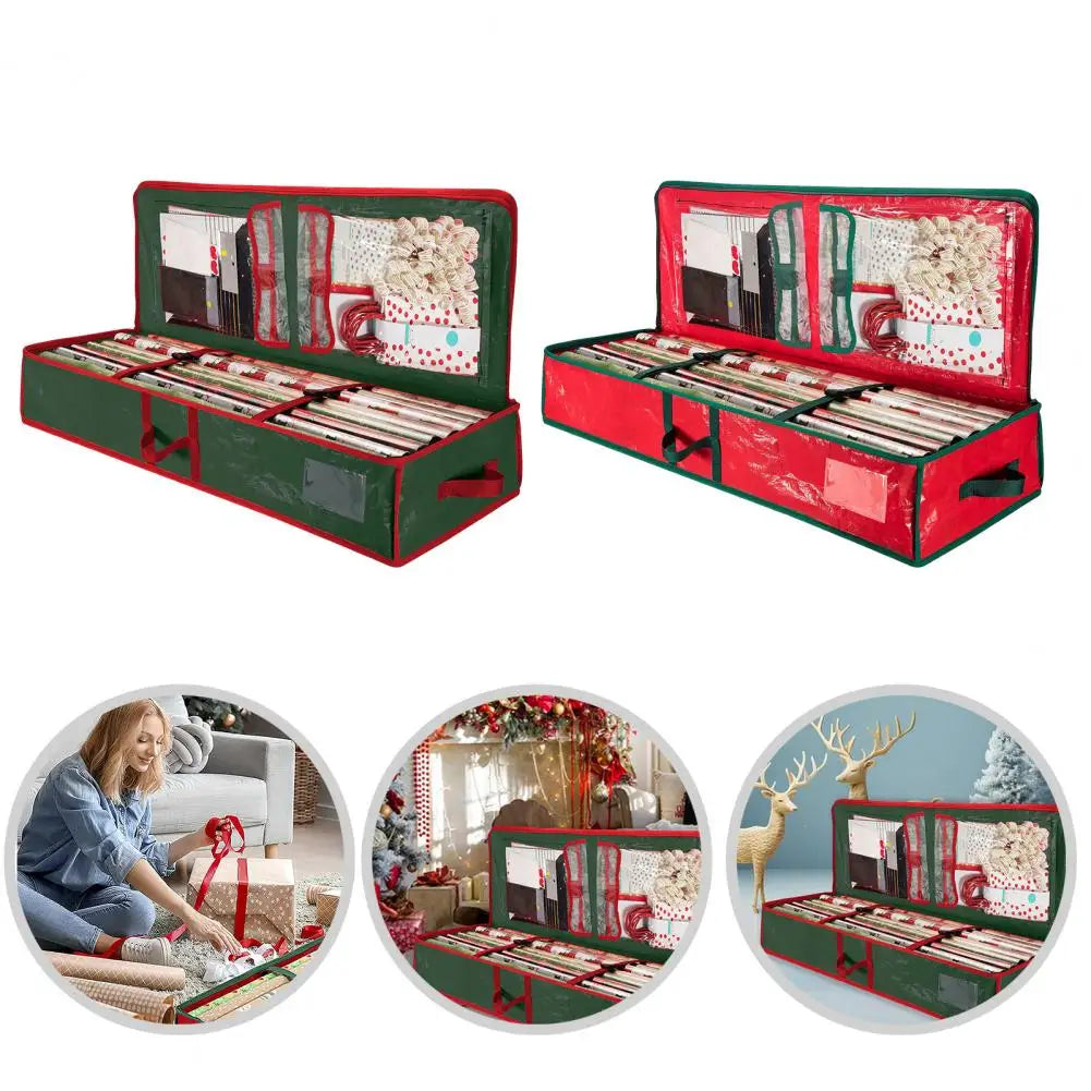 Gift Wrap Organizer Gift Wrap Storage Box Durable Christmas Wrapping Paper Storage Bag with Flexible Partitions for Ribbon