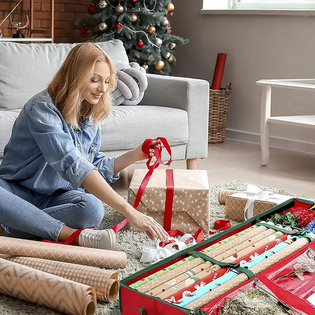 Gift Wrap Organizer Gift Wrap Storage Box Durable Christmas Wrapping Paper Storage Bag with Flexible Partitions for Ribbon