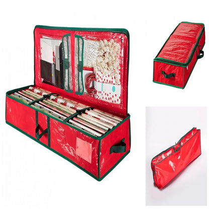 Gift Wrap Organizer Gift Wrap Storage Box Durable Christmas Wrapping Paper Storage Bag with Flexible Partitions for Ribbon